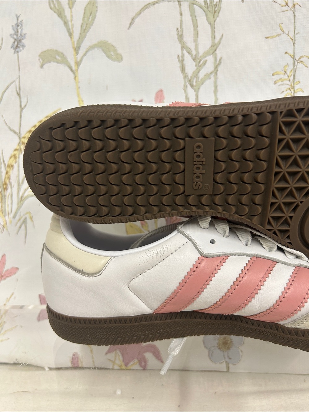 adidas Samba Sneakers - White with Pink Stripes and Brown Sole - Picture 14 of 14